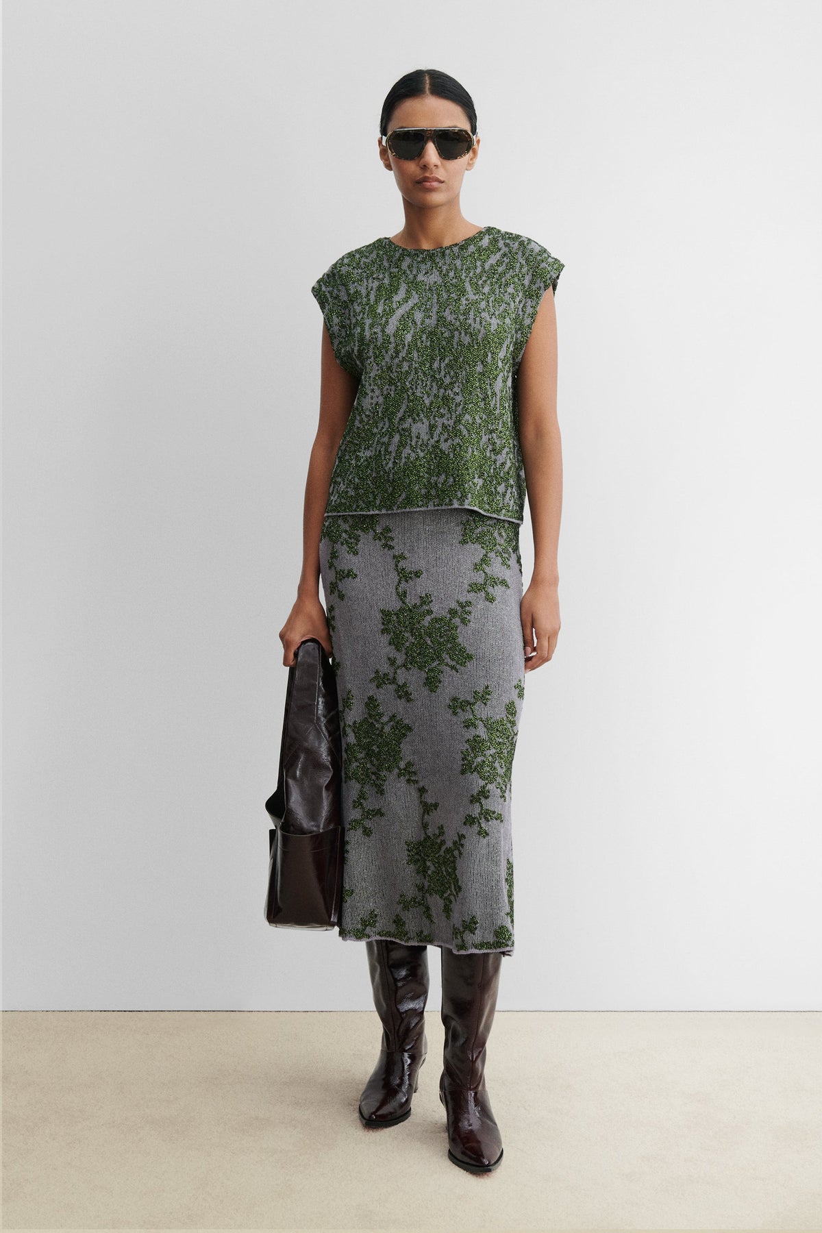 Broccada Skirt Dove-Green