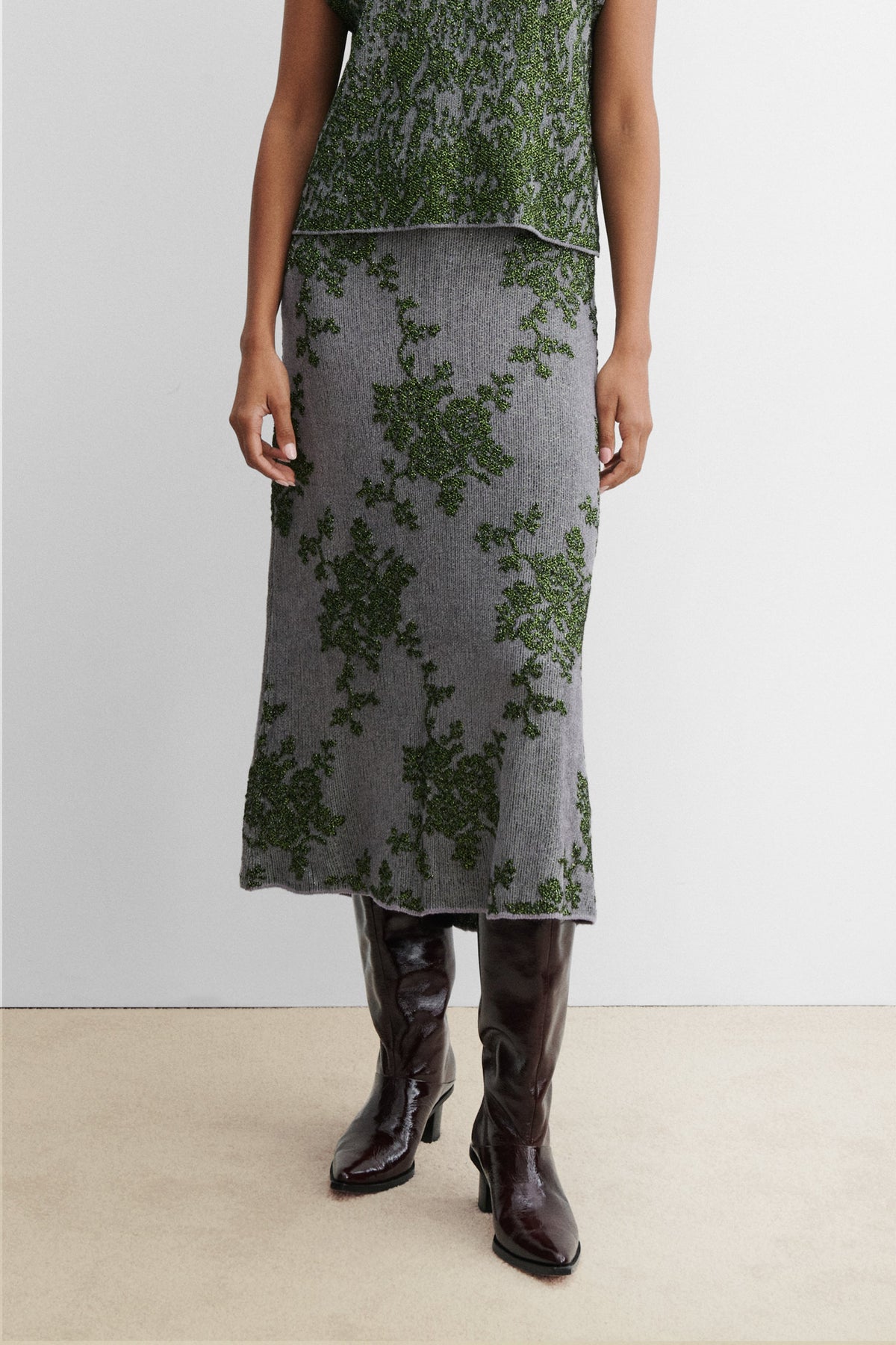 Broccada Skirt Dove-Green