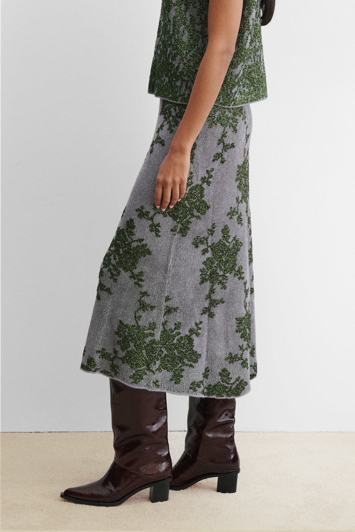 Broccada Skirt Dove-Green